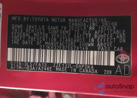 2007 Toyota Matrix from USA, damaged, VIN 2T1KR32E97C629149